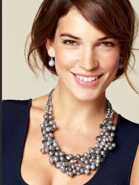 Stella & Dot Silver Cluster Pearl Statement Necklace